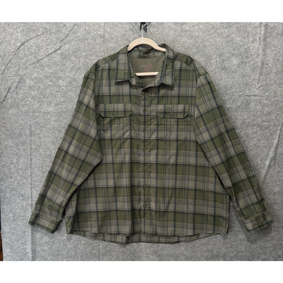 Swiss Tech Plaid Shirt Mens 3XL Green Plaid Pockets Lightweight Stretch - Picture 1 of 7